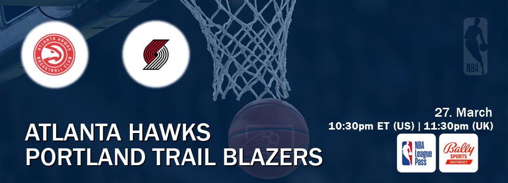 You can watch game live between Atlanta Hawks and Portland Trail Blazers on NBA League Pass and Bally Sports Southeast(US).