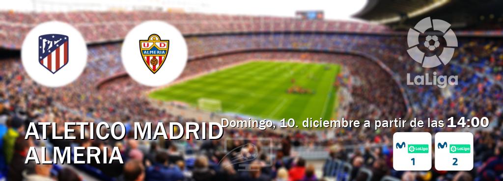 El partido entre Atletico Madrid y Almeria será retransmitido por M. LaLiga 1 y M. LaLiga 2 (domingo, 10. diciembre a partir de las  14:00).