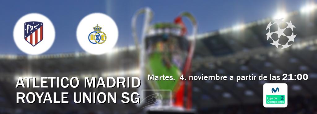El partido entre Atletico Madrid y Royale Union SG será retransmitido por Movistar Liga de Campeones 2 (martes, 4. noviembre a partir de las 21:00). El partido entre Atletico Madrid y Royale Union SG será retransmitido por Movistar Liga de Campeones 2 (martes, 4. noviembre a partir de las 21:00).
