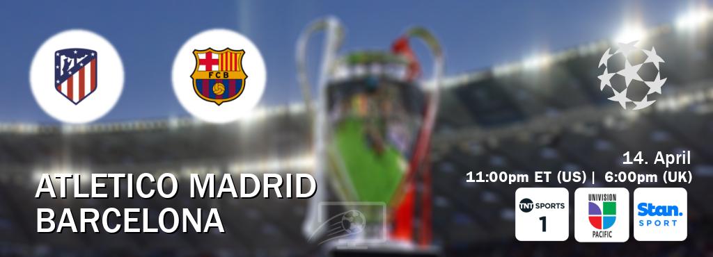 You can watch game live between Atletico Madrid and Barcelona on TNT Sports 1(UK), Univision - Pacific(US), Stan Sport(AU). You can watch game live between Atletico Madrid and Barcelona on TNT Sports 1(UK), Univision - Pacific(US), Stan Sport(AU).