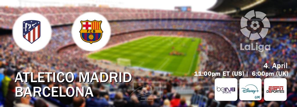 You can watch game live between Atletico Madrid and Barcelona on beIN SPORTS 2(AU), Disney+ UK(UK), ESPN Deportes(US).