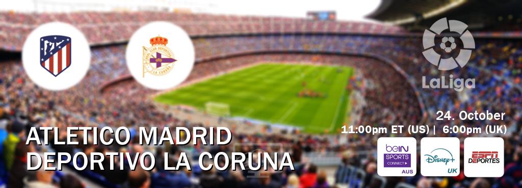 You can watch game live between Atletico Madrid and Deportivo La Coruna on beIN Sports Connect(AU), Disney+ UK(UK), ESPN Deportes(US). You can watch game live between Atletico Madrid and Deportivo La Coruna on beIN Sports Connect(AU), Disney+ UK(UK), ESPN Deportes(US).