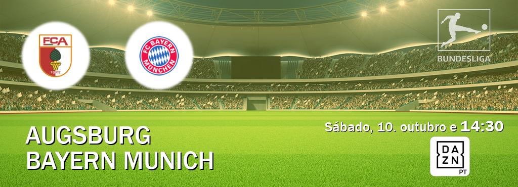 Jogo entre Augsburg e Bayern Munich tem emissão DAZN (sábado, 10. outubro e  14:30).
