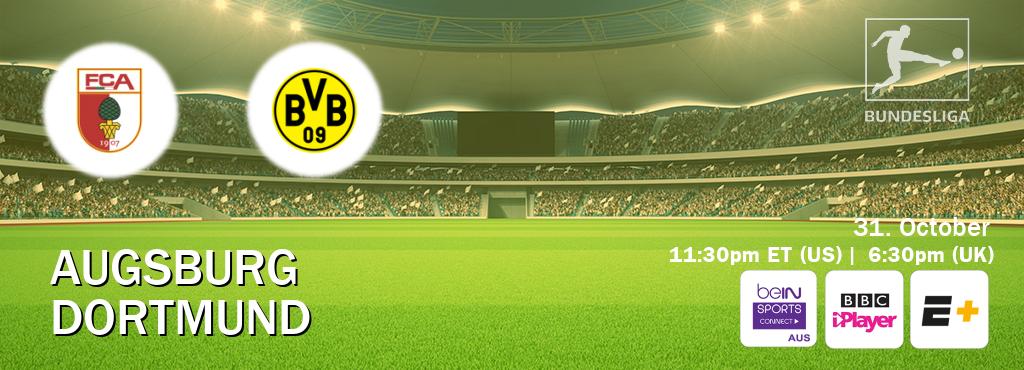 You can watch game live between Augsburg and Dortmund on beIN Sports Connect(AU), BBC iPlayer(UK), ESPN+(US). You can watch game live between Augsburg and Dortmund on beIN Sports Connect(AU), BBC iPlayer(UK), ESPN+(US).