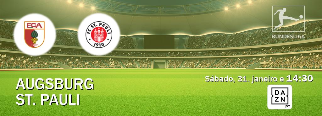 Jogo entre Augsburg e St. Pauli tem emissão DAZN (sábado, 31. janeiro e  14:30).