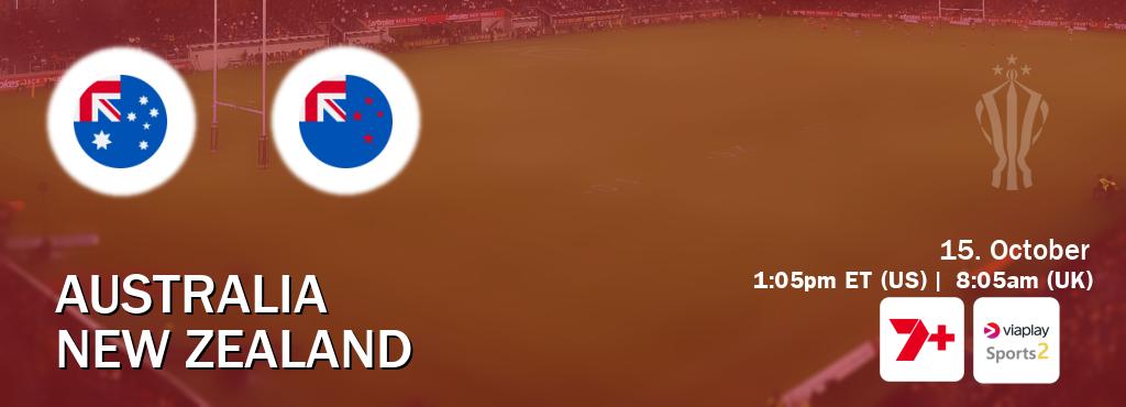 You can watch game live between Australia and New Zealand on 7plus Sport(AU) and Viaplay Sports 2(UK).