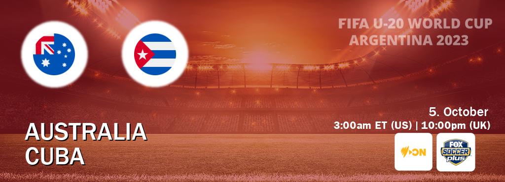 You can watch game live between Australia U20 and Cuba U20 on SBS On Demand(AU) and Fox Soccer Plus(US).