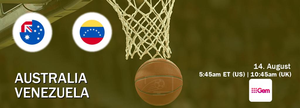 You can watch game live between Australia and Venezuela on 9Gem(AU).