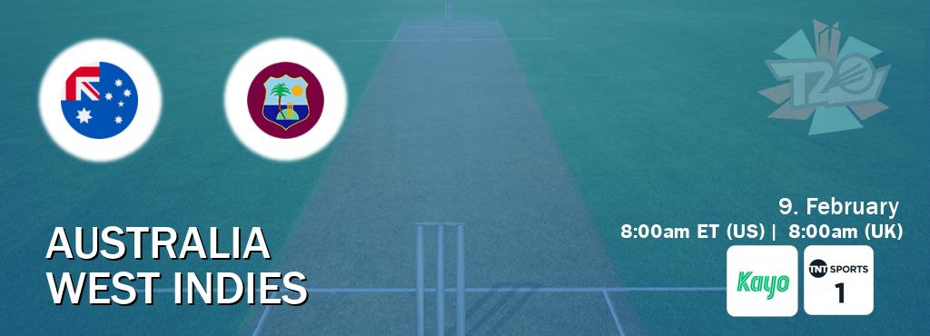You can watch game live between Australia and West Indies on Kayo Sports(AU) and TNT Sports 1(UK).