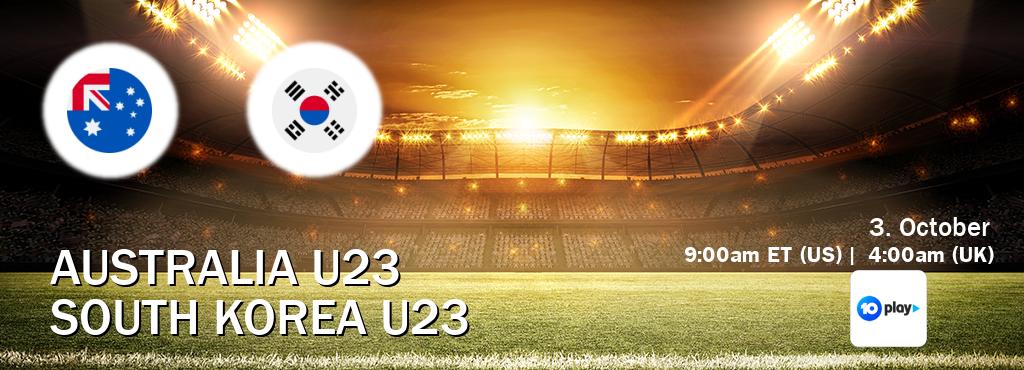 You can watch game live between Australia U23 and South Korea U23 on 10 play(AU).