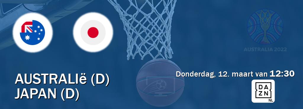 Wedstrijd tussen Australië (D) en Japan (D) live op tv bij DAZN (donderdag, 12. maart van  12:30).