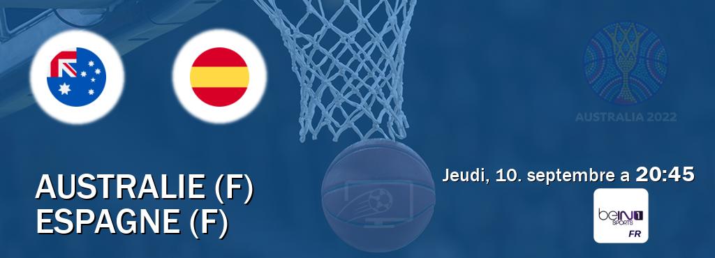 Match entre Australie (F) et Espagne (F) en direct à la beIN Sports 1 (jeudi, 10. septembre a  20:45).