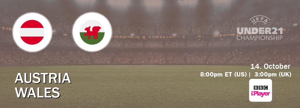 You can watch game live between Austria U21 and Wales U21 on BBC iPlayer(UK).