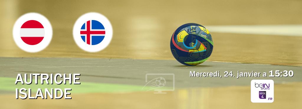 Match entre Autriche et Islande en direct à la beIN Sports 4 Max (mercredi, 24. janvier a  15:30).