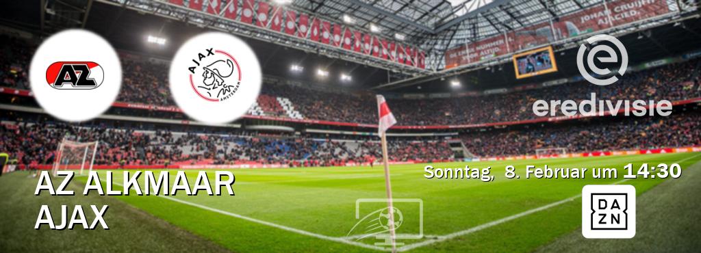 Das Spiel zwischen AZ Alkmaar und Ajax wird am Sonntag,  8. Februar um  14:30, live vom DAZN übertragen.