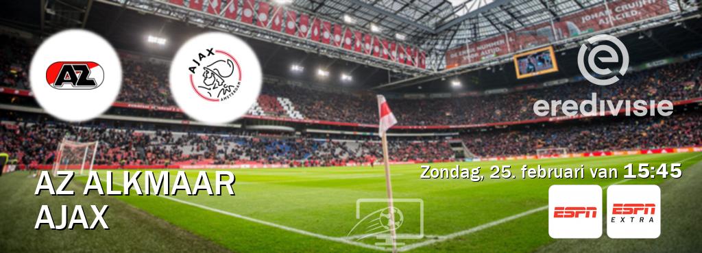 Wedstrijd tussen AZ Alkmaar en Ajax live op tv bij ESPN 1, ESPN Extra (zondag, 25. februari van  15:45).
