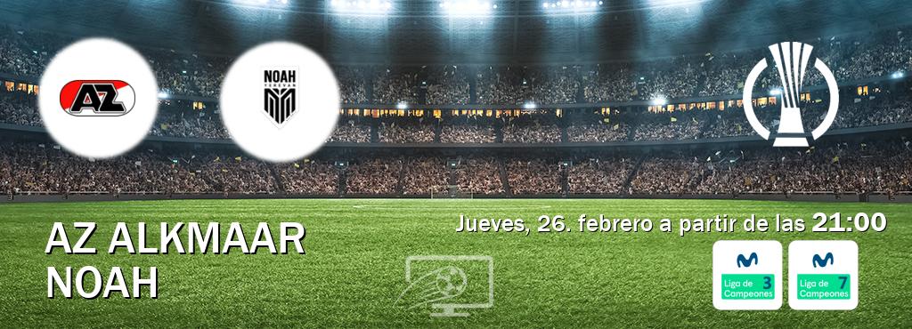 El partido entre AZ Alkmaar y Noah será retransmitido por Movistar Liga de Campeones 3 y Movistar Liga de Campeones 7 (jueves, 26. febrero a partir de las  21:00).