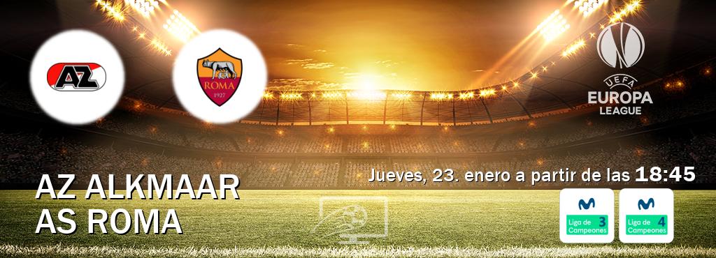 El partido entre AZ Alkmaar y AS Roma será retransmitido por Movistar Liga de Campeones 3 y Movistar Liga de Campeones 4 (jueves, 23. enero a partir de las  18:45).