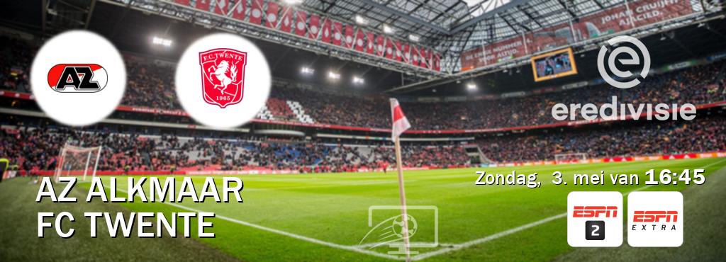 Wedstrijd tussen AZ Alkmaar en FC Twente live op tv bij ESPN 2, ESPN Extra (zondag,  3. mei van  16:45).