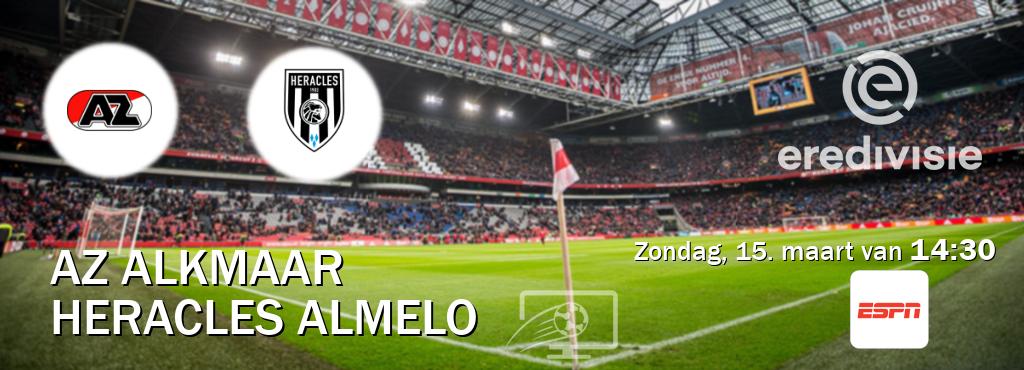 Wedstrijd tussen AZ Alkmaar en Heracles Almelo live op tv bij ESPN 1 (zondag, 15. maart van  14:30).