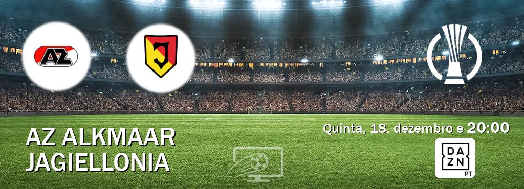Jogo entre AZ Alkmaar e Jagiellonia tem emissão DAZN (quinta, 18. dezembro e  20:00).
