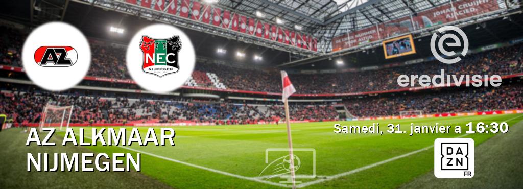 Match entre AZ Alkmaar et Nijmegen en direct à la DAZN (samedi, 31. janvier a  16:30).