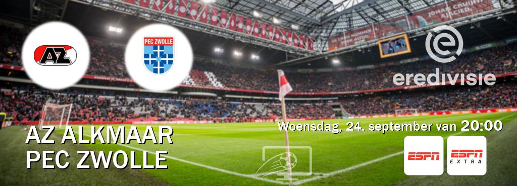 Wedstrijd tussen AZ Alkmaar en PEC Zwolle live op tv bij ESPN 1, ESPN Extra (woensdag, 24. september van 20:00). Wedstrijd tussen AZ Alkmaar en PEC Zwolle live op tv bij ESPN 1, ESPN Extra (woensdag, 24. september van 20:00).