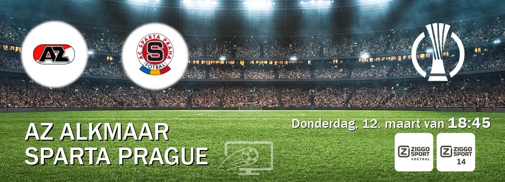 Wedstrijd tussen AZ Alkmaar en Sparta Prague live op tv bij Ziggo Sport, Ziggo Sport 14 (donderdag, 12. maart van  18:45).