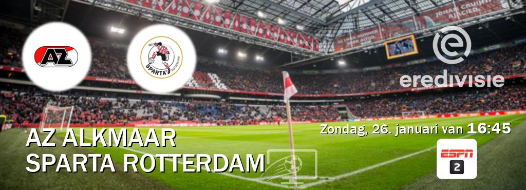 Wedstrijd tussen AZ Alkmaar en Sparta Rotterdam live op tv bij ESPN 2 (zondag, 26. januari van  16:45).