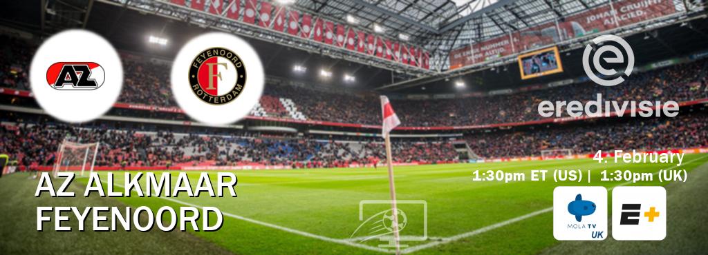 You can watch game live between AZ Alkmaar and Feyenoord on Mola TV UK(UK) and ESPN+(US).