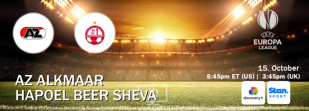 You can watch game live between AZ Alkmaar and Hapoel Beer Sheva on Discovery +(UK) and Stan Sport(AU). You can watch game live between AZ Alkmaar and Hapoel Beer Sheva on Discovery +(UK) and Stan Sport(AU).