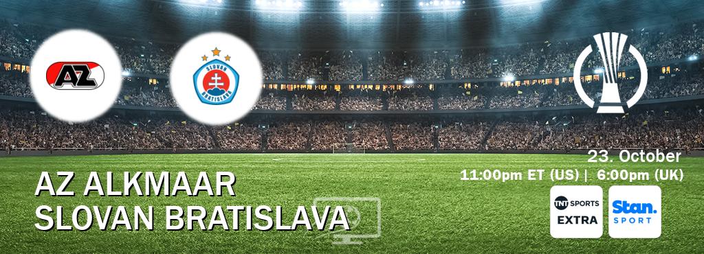 You can watch game live between AZ Alkmaar and Slovan Bratislava on TNT Sports Extra(UK) and Stan Sport(AU). You can watch game live between AZ Alkmaar and Slovan Bratislava on TNT Sports Extra(UK) and Stan Sport(AU).