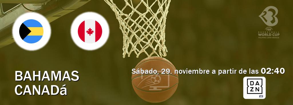El partido entre Bahamas y Canadá será retransmitido por DAZN España (sábado, 29. noviembre a partir de las  02:40).