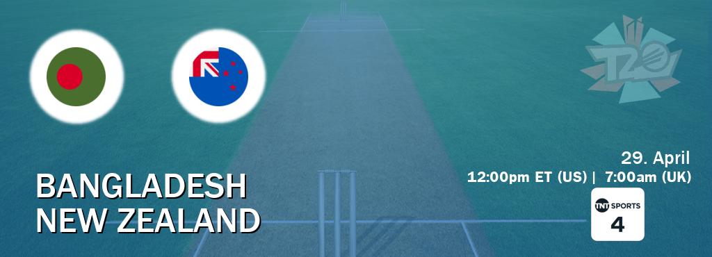 You can watch game live between Bangladesh and New Zealand on TNT Sports 4(UK).