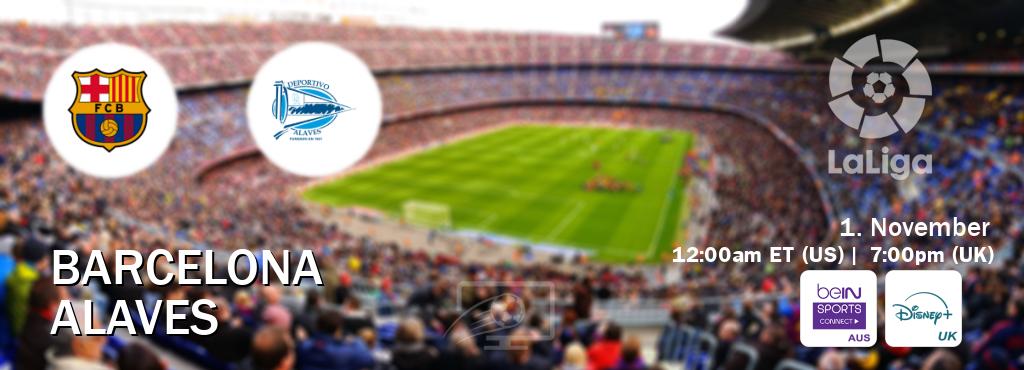 You can watch game live between Barcelona and Alaves on beIN Sports Connect(AU) and Disney+ UK(UK). You can watch game live between Barcelona and Alaves on beIN Sports Connect(AU) and Disney+ UK(UK).