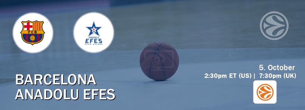 You can watch game live between Barcelona and Anadolu Efes on EuroLeague TV.
