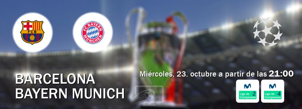 El partido entre Barcelona y Bayern Munich será retransmitido por Movistar Liga de Campeones 2 y Movistar Liga de Campeones 4 (miércoles, 23. octubre a partir de las  21:00).