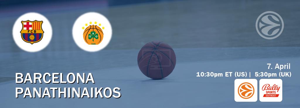 You can watch game live between Barcelona and Panathinaikos on EuroLeague TV and Bally Sports Southeast(US).