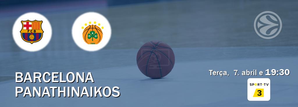 Jogo entre Barcelona e Panathinaikos tem emissão Sport TV 3 (terça,  7. abril e  19:30).