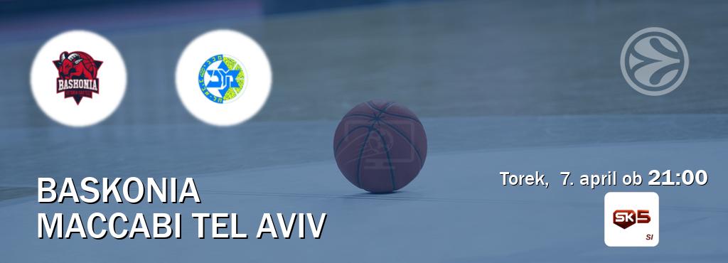 Dvoboj Baskonia in Maccabi Tel Aviv s prenosom tekme v živo na Sportklub 5.