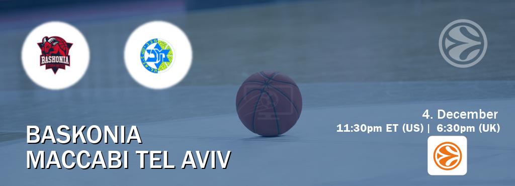 You can watch game live between Baskonia and Maccabi Tel Aviv on EuroLeague TV. You can watch game live between Baskonia and Maccabi Tel Aviv on EuroLeague TV.