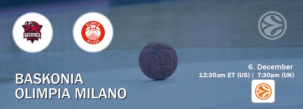 You can watch game live between Baskonia and Olimpia Milano on EuroLeague TV. You can watch game live between Baskonia and Olimpia Milano on EuroLeague TV.