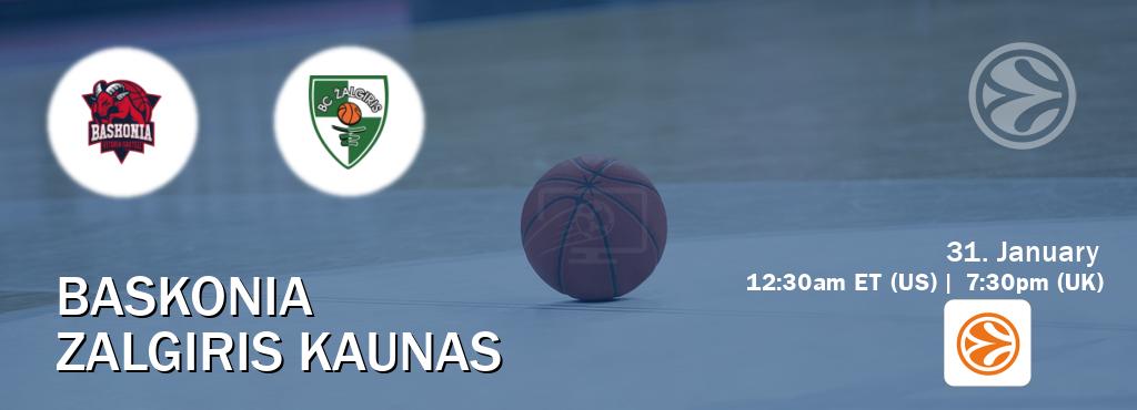 You can watch game live between Baskonia and Zalgiris Kaunas on EuroLeague TV. You can watch game live between Baskonia and Zalgiris Kaunas on EuroLeague TV.