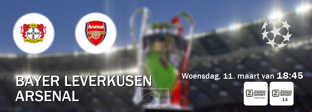 Wedstrijd tussen Bayer Leverkusen en Arsenal live op tv bij Ziggo Sport, Ziggo Sport 14 (woensdag, 11. maart van  18:45).