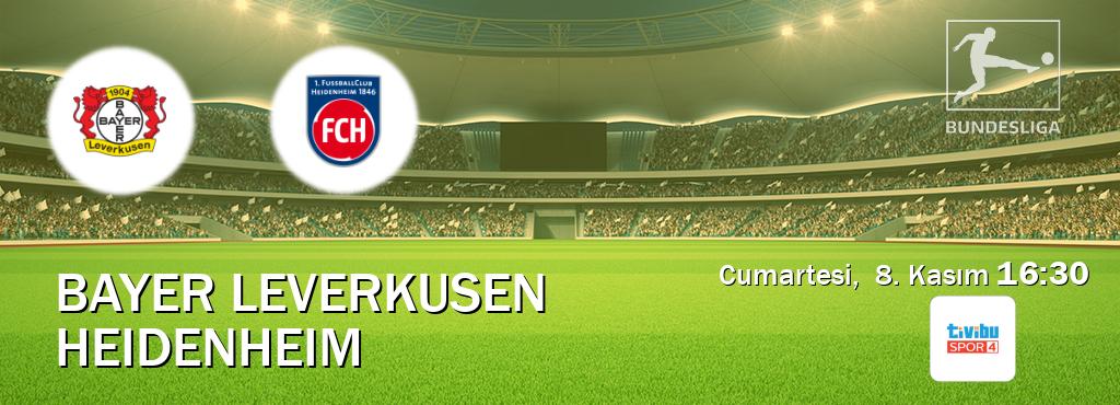 Karşılaşma Bayer Leverkusen - Heidenheim Tivibu Spor 4'den canlı yayınlanacak (Cumartesi, 8. Kasım 16:30). Karşılaşma Bayer Leverkusen - Heidenheim Tivibu Spor 4'den canlı yayınlanacak (Cumartesi, 8. Kasım 16:30).
