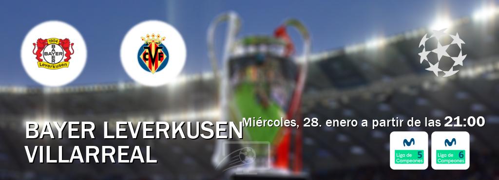 El partido entre Bayer Leverkusen y Villarreal será retransmitido por Movistar Liga de Campeones 5 y Movistar Liga de Campeones 6  (miércoles, 28. enero a partir de las  21:00).