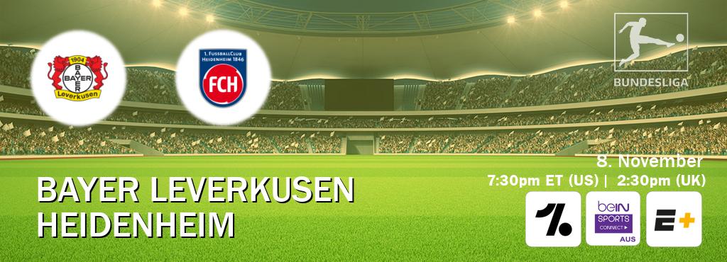 You can watch game live between Bayer Leverkusen and Heidenheim on OneFootball, beIN Sports Connect(AU), ESPN+(US). You can watch game live between Bayer Leverkusen and Heidenheim on OneFootball, beIN Sports Connect(AU), ESPN+(US).