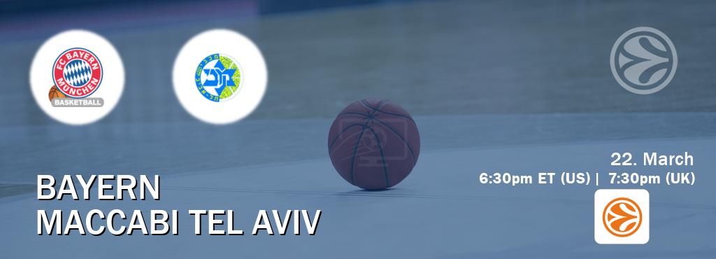You can watch game live between Bayern and Maccabi Tel Aviv on EuroLeague TV.