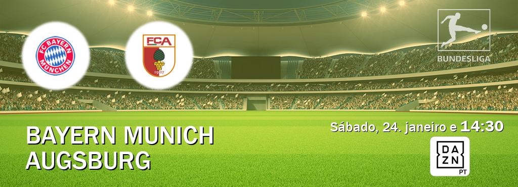 Jogo entre Bayern Munich e Augsburg tem emissão DAZN (sábado, 24. janeiro e  14:30).