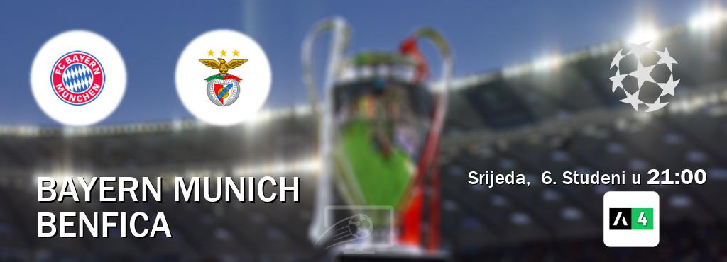 Izravni prijenos utakmice Bayern Munich i Benfica pratite uživo na Arena Sport 4 (Srijeda,  6. Studeni u  21:00).